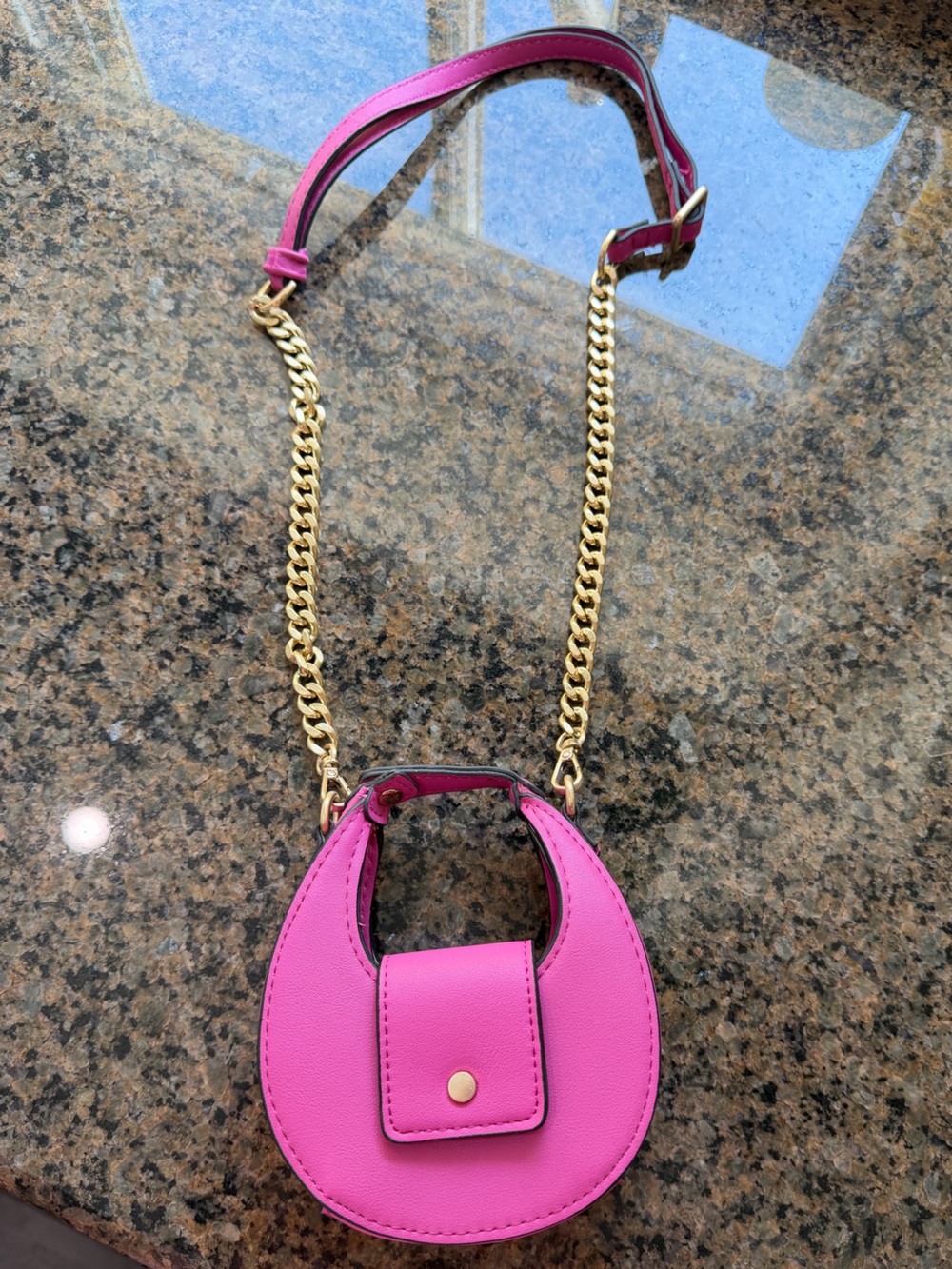 Women’s Hot Pink Crescent Mini Crossbody with Gold Chain